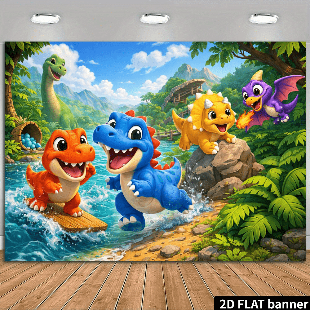 Party Games Stream - 2D cartoon dinosaur stream stone bridge