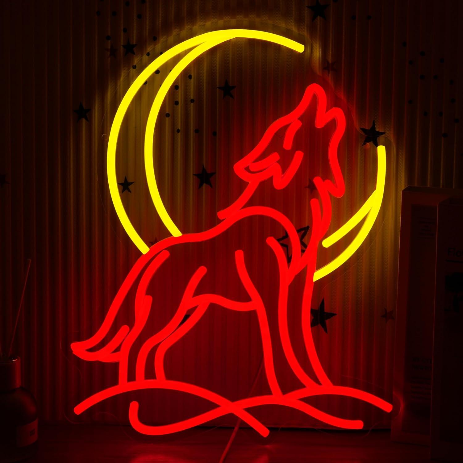 Howling Wolf Neon Sign Dimmabl - Party Games Gifts 评论和价格