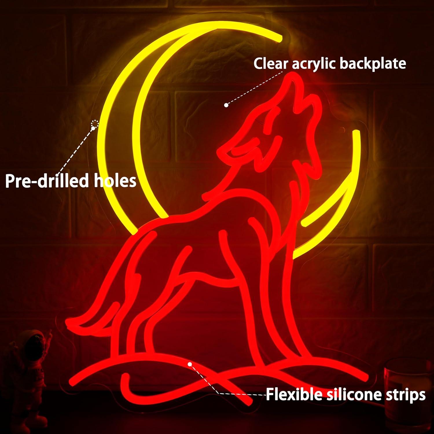 Howling Wolf Neon Sign Dimmabl - Party Games Gifts 评论和价格