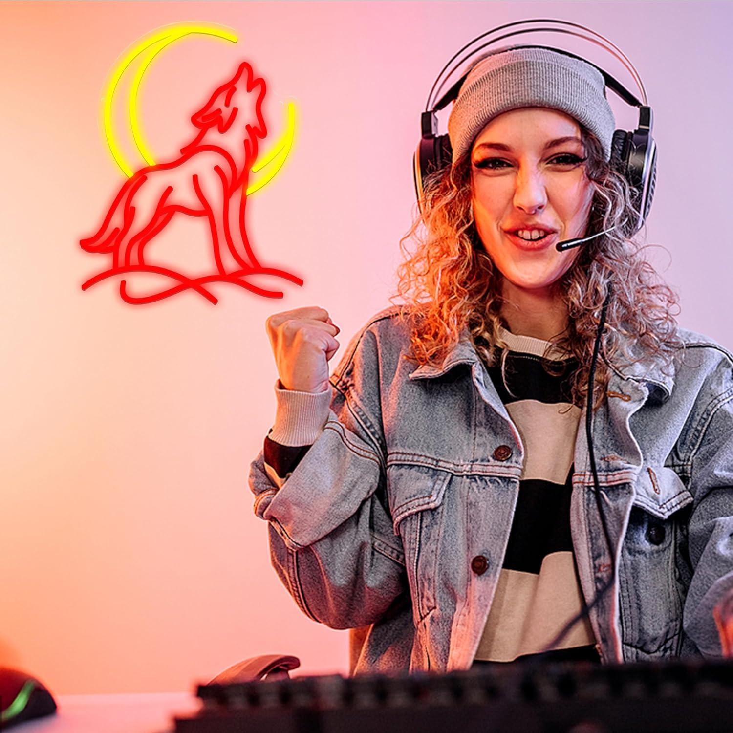 Howling Wolf Neon Sign Dimmabl - Party Games Gifts 评论和价格